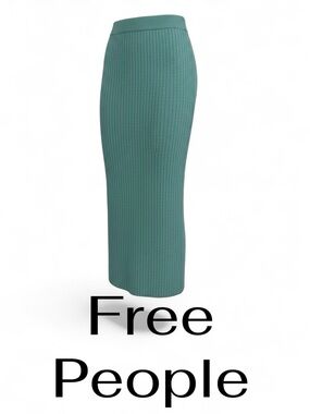 Free People Teal Green Ribbed Midi Skirt